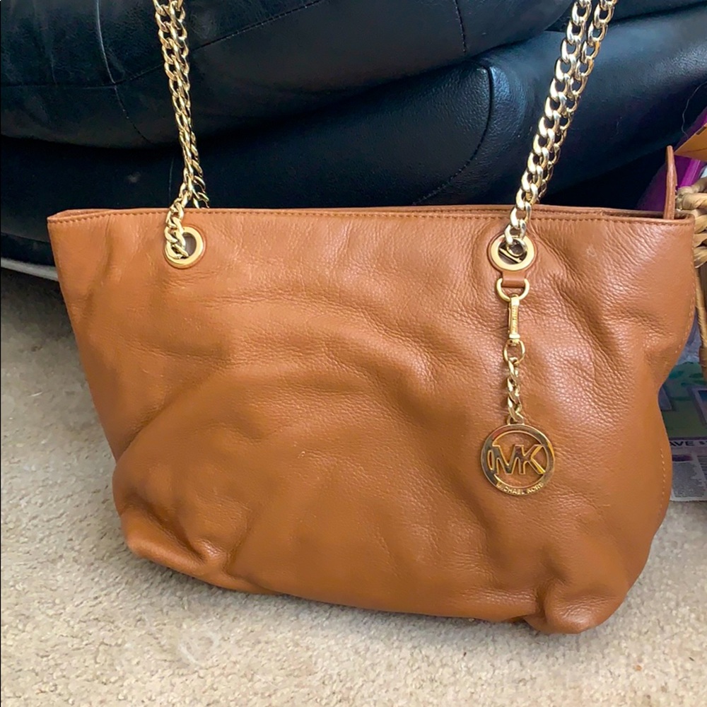 Michael Kors Brown Gold Leather Shoulder Bag